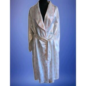 Med Kathryn Robe  Satin Belted Cream Floral Pink Glam Romantic Lounge Pockets